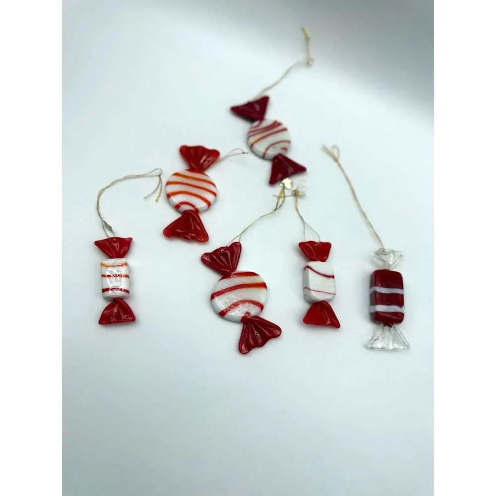 festive red and white glass wrapped candy, ornaments